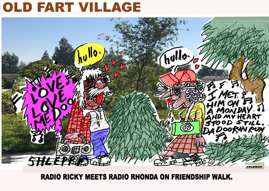 Cartoon: Old Fart Village - "Radio Ricky meets Radio Rhonda" | Elliot Feldman | Scene4 Magazine -December 2018-www.scene4.com