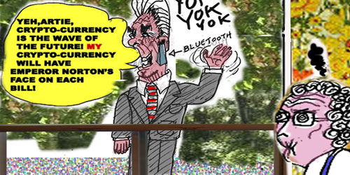 Cartoon: Mr. Big Shot on MIdge's front lawn | Elliot Feldman | Scene4 Magazine | August 2019 | www.scene4.com