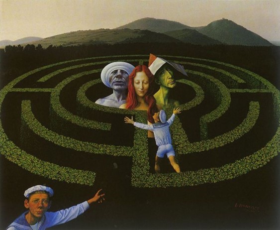 bg, Rudolf Hausner, The Labyrinth, 1987-1991, image 1